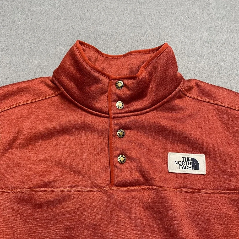 The North Face Sweater Fleece Pullover Mens Large Red Snap‎ Neck Zip Pockets
